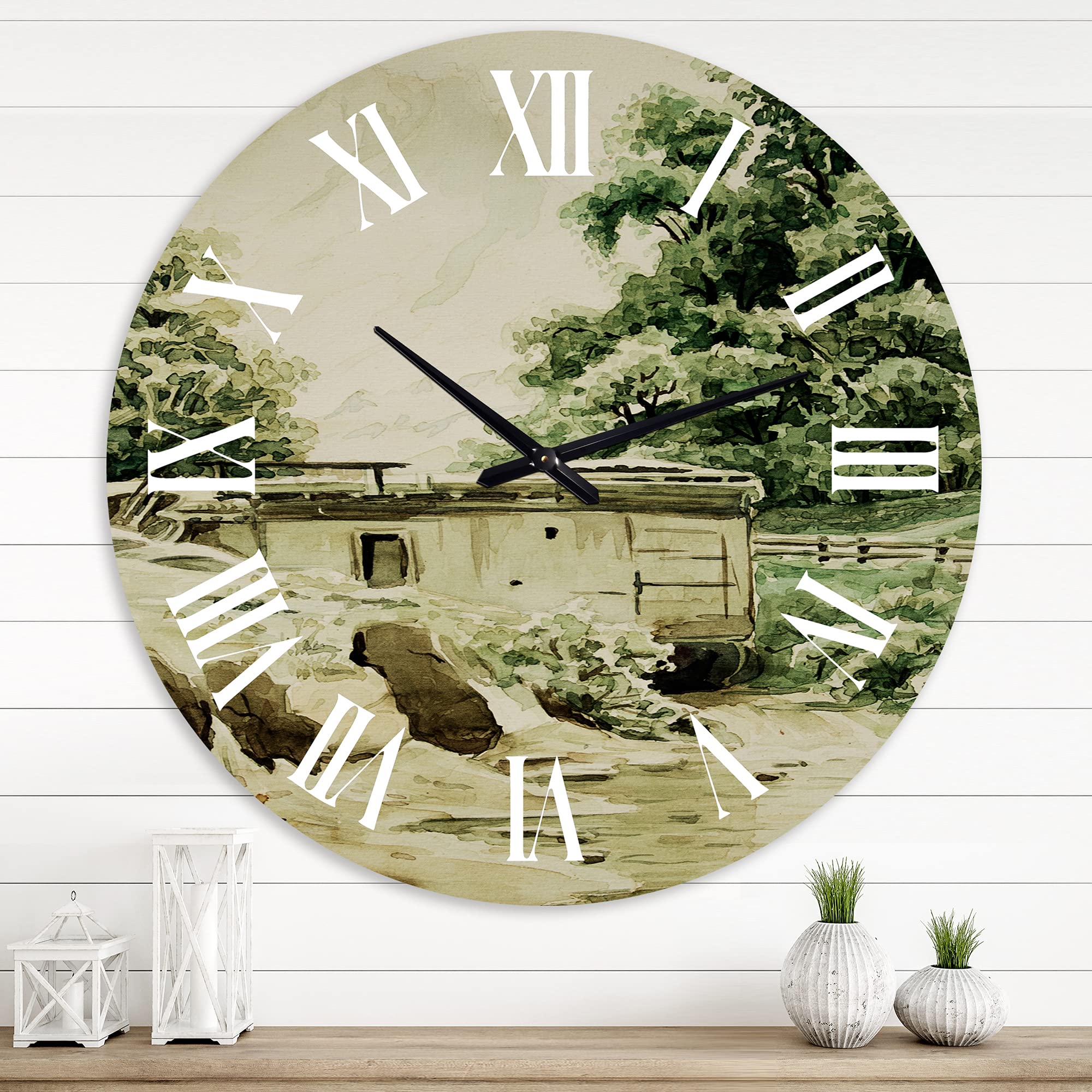 DesignQ Large Wall Clock - Rustic Cabin & Lodge Style with Mountain Landscape for Home Decor | Perfect for Living Room, Bedroom, and Cabin Interior Design