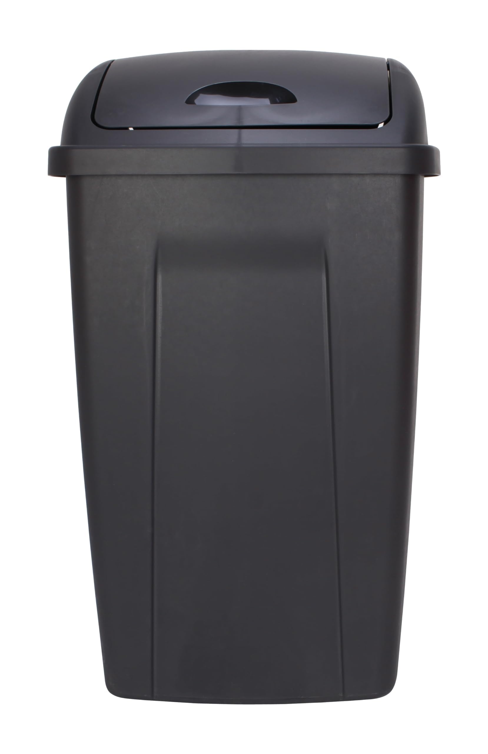 13 Gallon Trash Can with Swing Lid - Black Plastic Kitchen Garbage Bin for Home, Office, or Restaurant Use - Odor-Controlling & Durable Waste Container