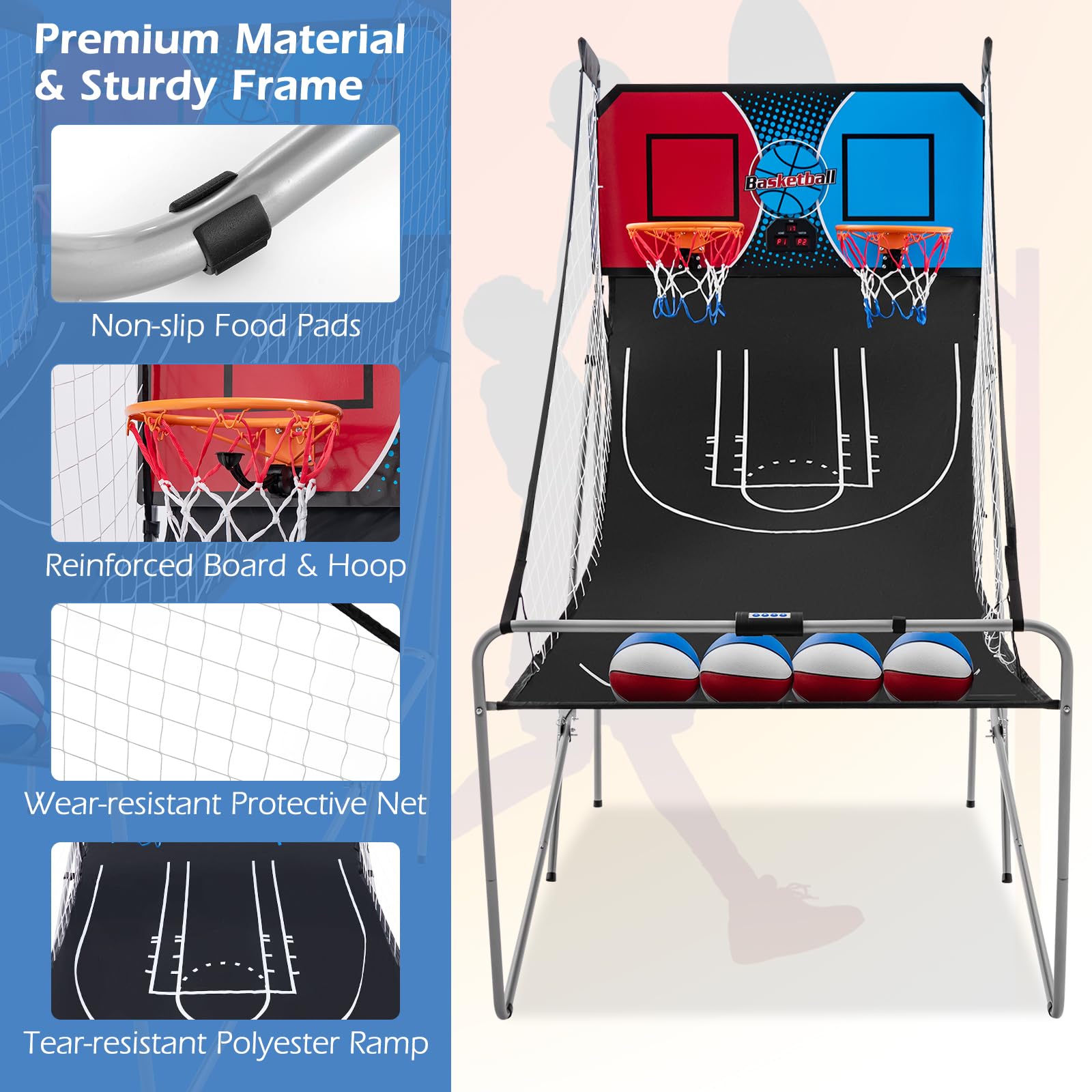 Foldable Dual Shot Basketball Arcade Game with LCD Scoreboard - Indoor/Outdoor Fun for Kids & Adults