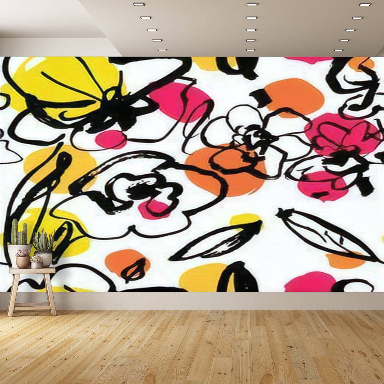 Removable Peel and Stick Wallpaper - Hand Drawn Ink Floral Design, Watercolor Wild Flowers in Black & White - Self Adhesive Canvas for Bedroom, Kitchen, Bathroom Decor | Perfect for Home Renovation, Accent Walls, and DIY Interior Design Projects