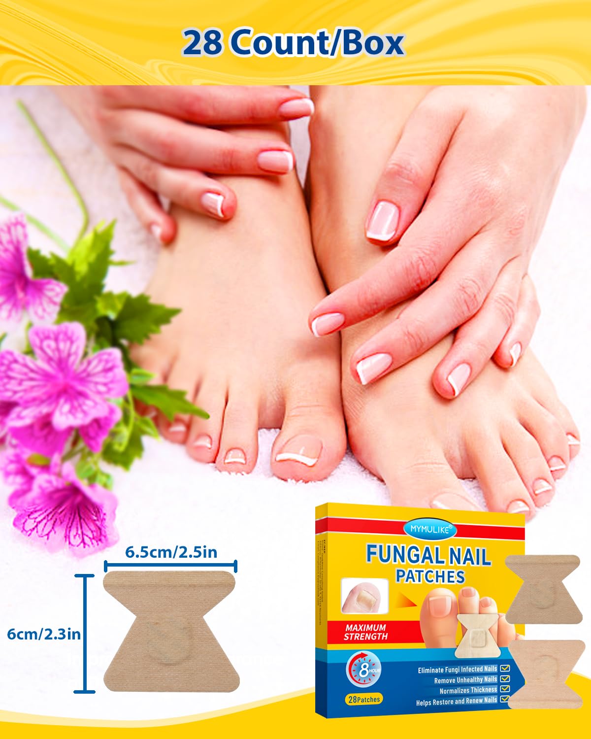 Extra Strength Nail Repair Patches - 28 Count | Damaged Nail Treatment for Discolored & Thickened Nails | 8-Hour Overnight Renewal | Perfect for Pedicures & Nail Care Routine