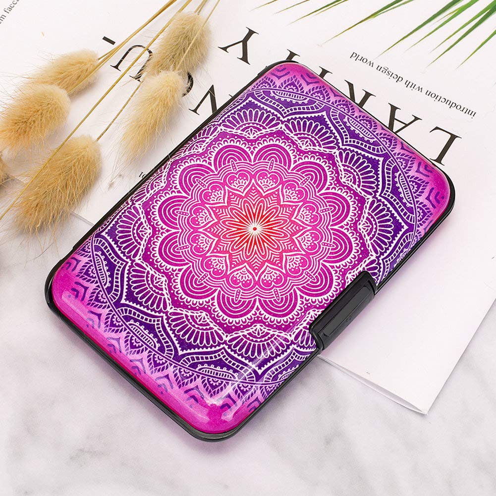 ELFISH Mini RFID Blocking Aluminum Wallet - Slim Credit Card Holder & Business Card Case for Men & Women - Metal ID Protector (Pink Floral Design) | Perfect for Travel, Work & Everyday Use
