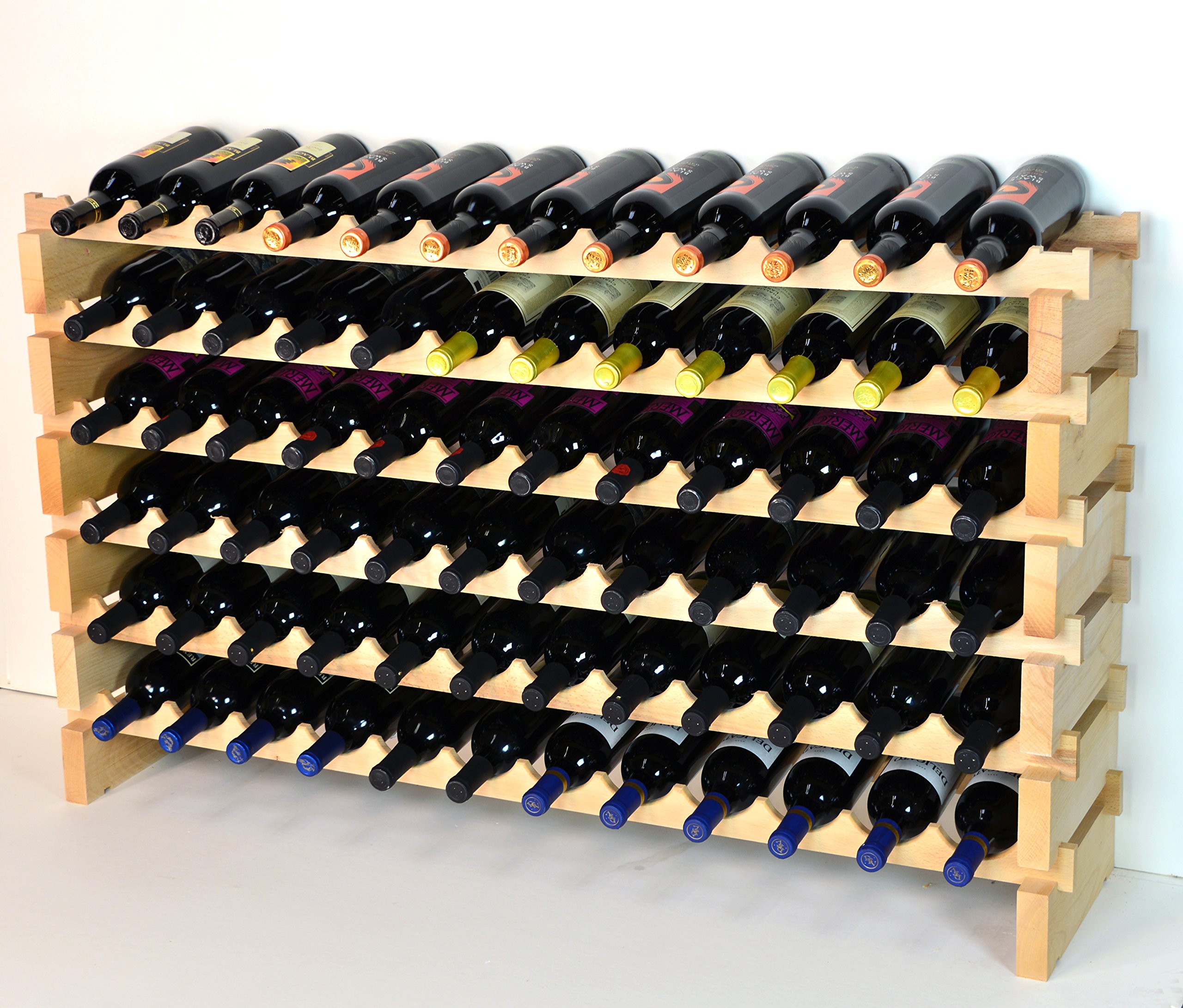 Premium Modular Wine Rack - Beachwood Finish | Holds 48-144 Bottles (12 Bottles per Row) | Space-Saving Vertical Storage for Home Bars, Restaurants & Wine Cellars | Newest Improved Design (72-Bottle 6-Row Configuration)