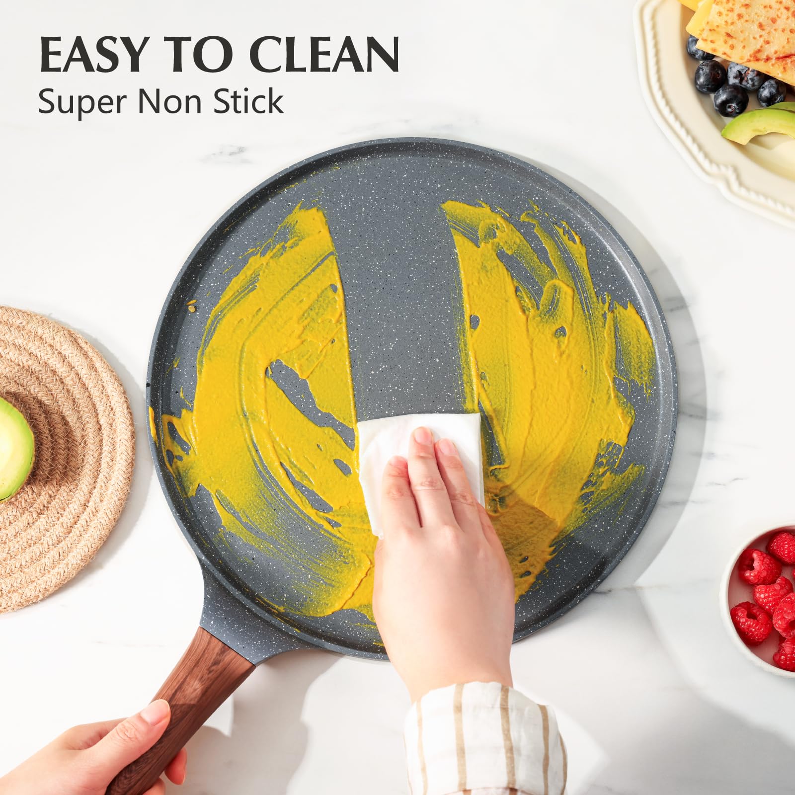 **SENSARTE 10-Inch Nonstick Crepe Pan - Swiss Granite Coating, Induction Compatible, PFOA Free - Perfect for Pancakes, Dosas, Flatbreads & More**    **Use Cases:** Ideal for making crepes, pancakes, dosas, omelets, quesadillas, and other delicate dishes with effortless nonstick performance.
