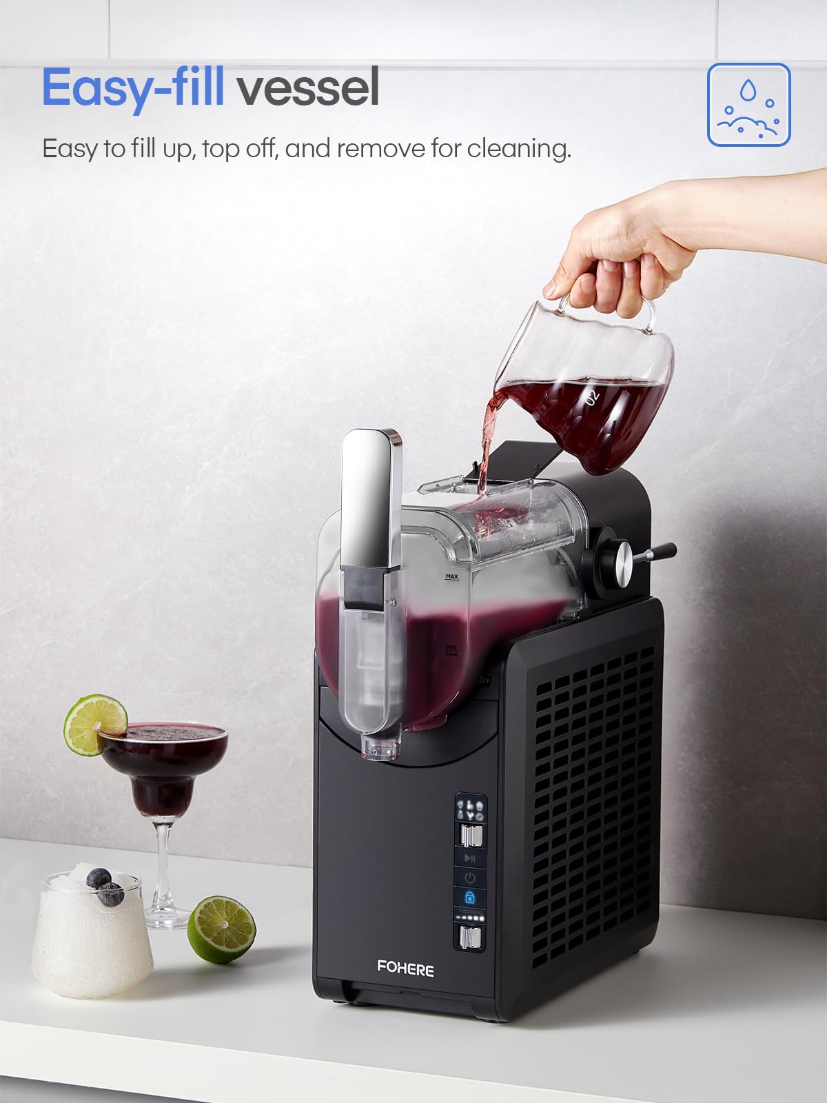 5-in-1 Slushie Machine for Home - No Ice Needed, 15-Minute Frozen Drink Maker with Self-Cleaning Function | Professional Frozen Margarita & Slushy Machine with 5 Preset Programs | Perfect for Margaritas, Frappés, Milkshakes & More | Ideal for Parties, Home Bars & Summer Entertaining - FOHERE