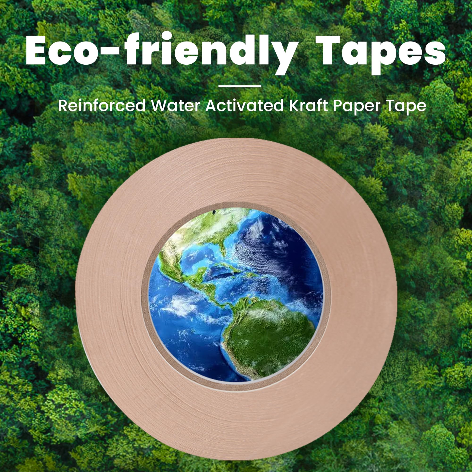 Eco-Friendly Water Activated Tape 2inch x 165ft - 24 Rolls (1320 Yards Total) | Heavy Duty Reinforced Packing Tape for Shipping & Moving | Brown Kraft Gum Tape with Writable Surface | Perfect for E-Commerce, Warehouse & Logistics Packaging
