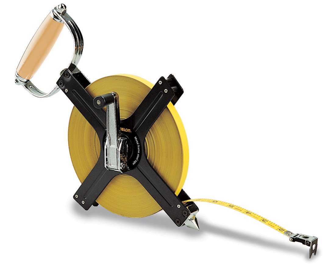 Komelon N6300 300-Feet Open Reel Metal Frame Long Steel Tape Measure - Heavy Duty Measuring Tool for Construction, Landscaping & DIY Projects | Outdoor & Indoor Use