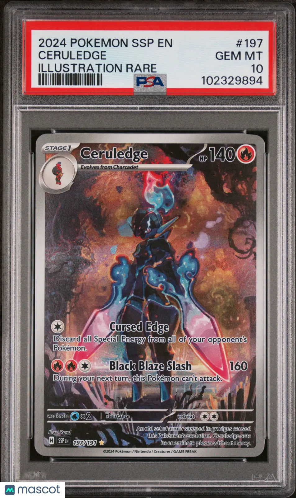 2024 Pokémon Surging Sparks Ceruledge #197 Illustration Rare PSA 10 Graded Card - Collectible Trading Card for Pokémon Fans & Investors | Perfect for Display, Gaming Tournaments & Investment Portfolios