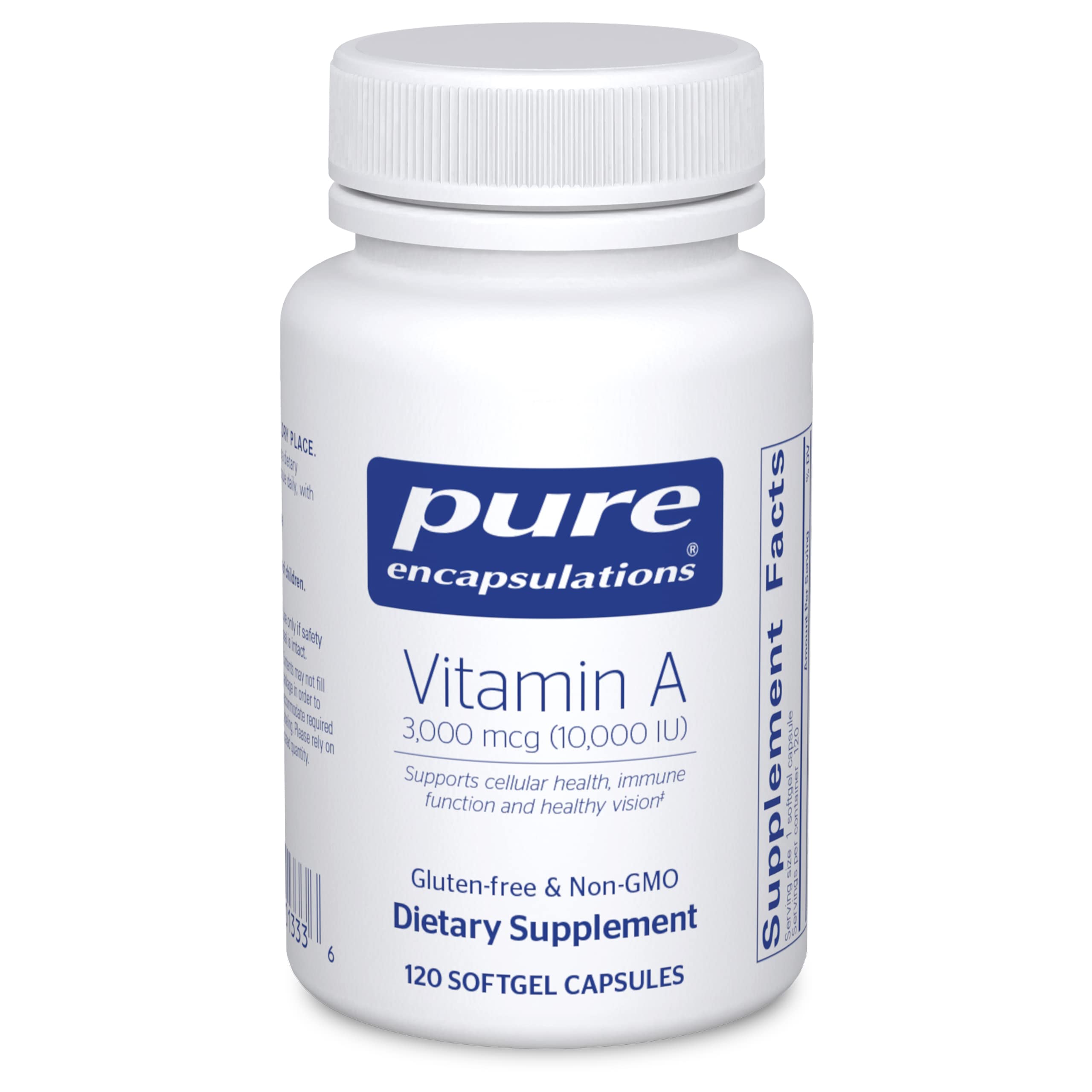 Pure Encapsulations Vitamin A 10,000 IU from Cod Liver Oil Softgels | Immune Support, Vision & Skin Health Supplement | 120 Count | for Daily Wellness & Reproductive Function
