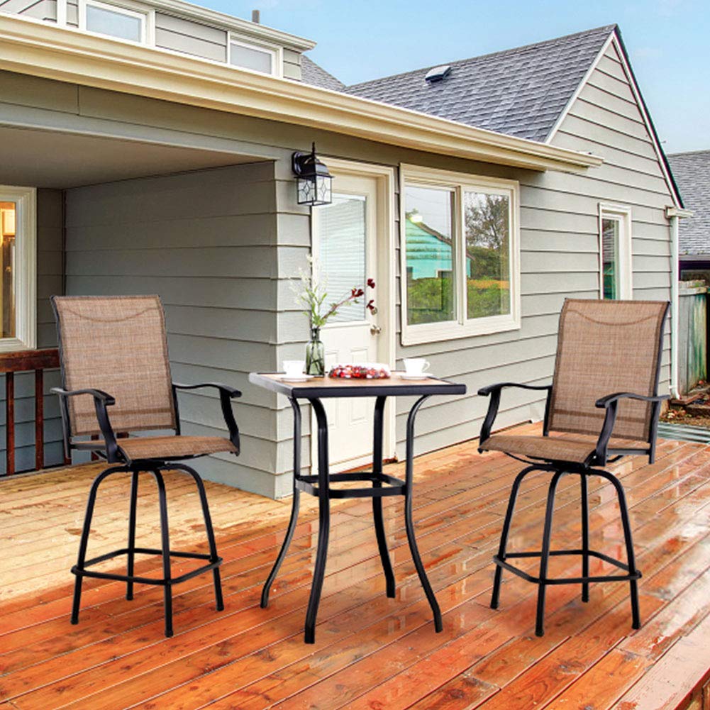 PHI VILLA 3-Piece Patio Swivel Bar Set with 2 Bar Stools & 1 Table - Outdoor Bistro Furniture for Garden, Balcony, Poolside & Backyard Relaxation