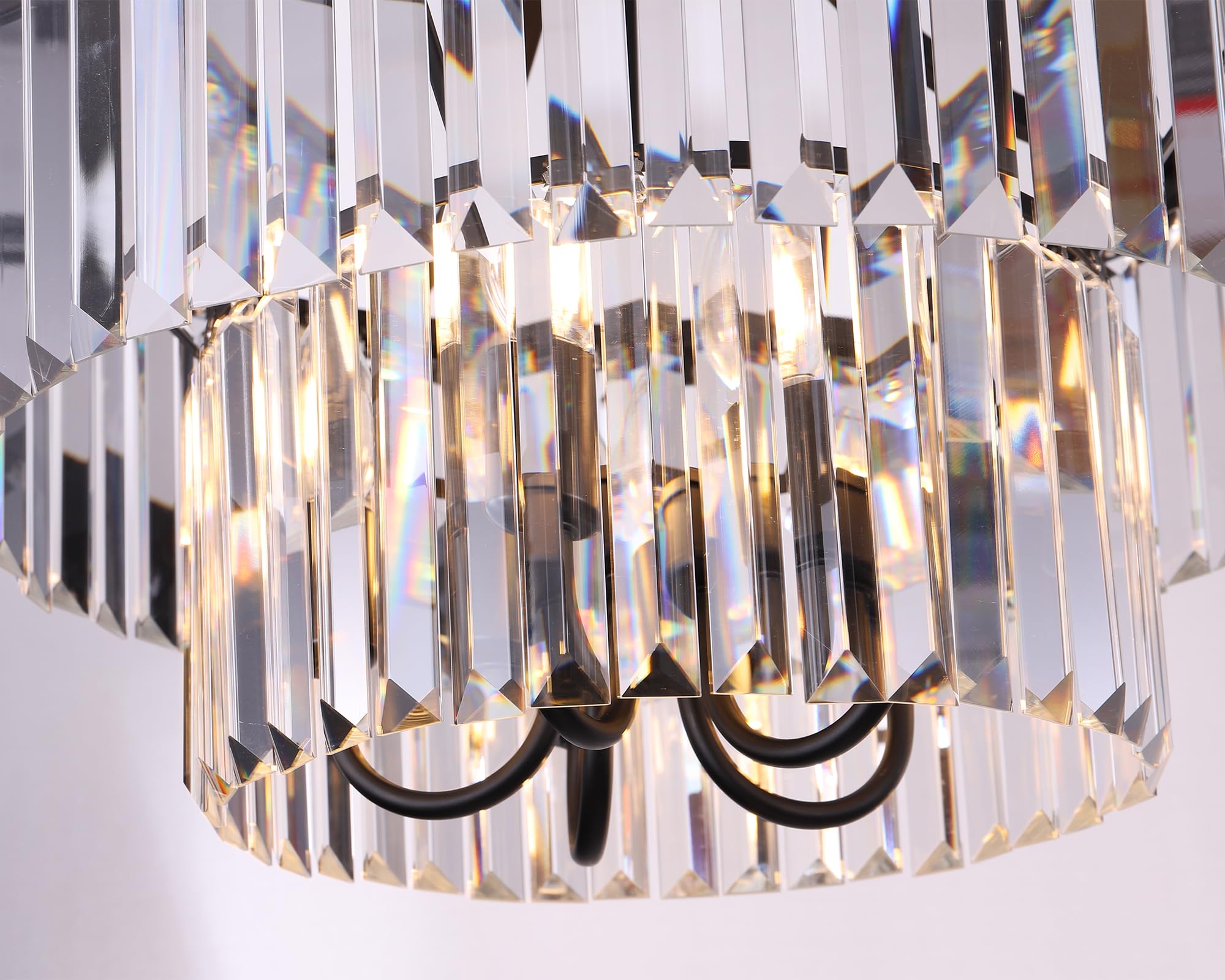 Wellmet Modern 5-Light Crystal Chandelier - Black Farmhouse Pendant Light with Prism Shades for Foyer, Kitchen Island, Dining Room, Living Room & Bedroom | Elegant Ceiling Lighting Fixture for Home Decor