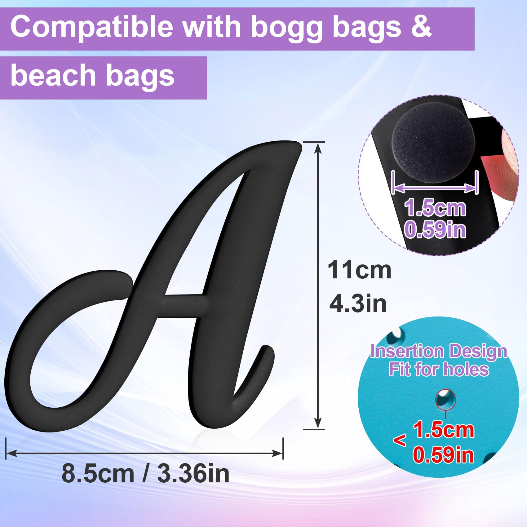Joez Alphabet Letter Charms for Bogg Bag - Decorative Letter Accessories for Beach Bags, Totes & Handbags - Black | Perfect for Personalizing Beach Essentials, Pool Parties & Summer Accessories