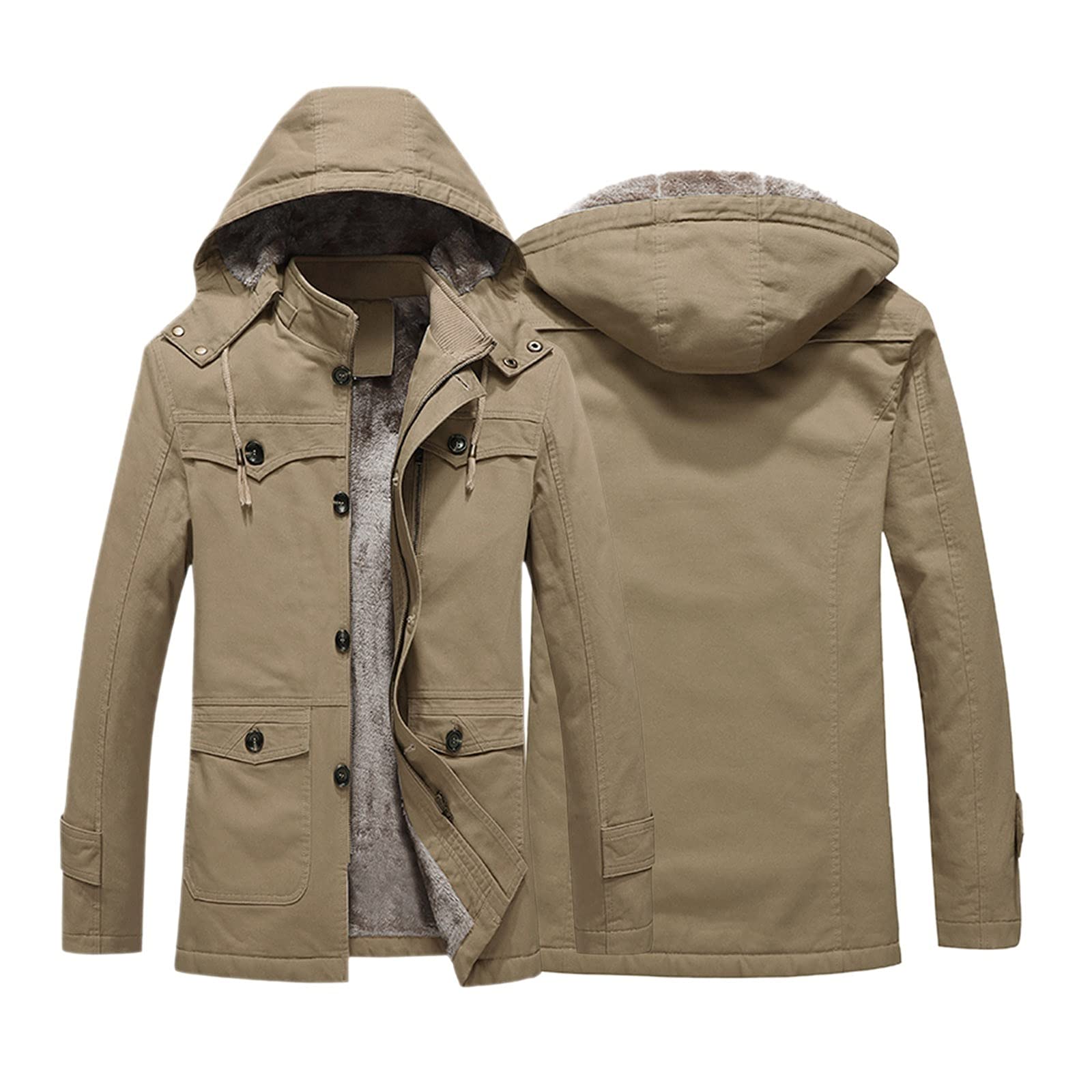 Men's Mid-Length Fleece Cardigan Jacket with Zipper & Stand-Up Collar - Warm Velvet-Lined Casual Outerwear for Winter, Fall & Outdoor Activities