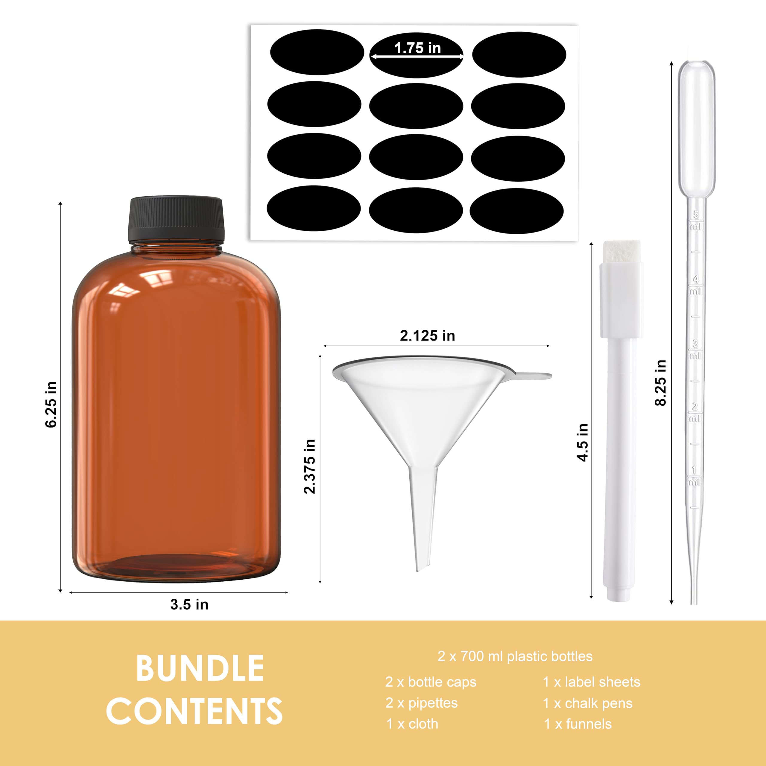 2 Pack 700ml (23.66 fl oz) Plastic Bottles with Lids - Essential Oil Bottles, Shampoo Containers, Soap Dispensers & Hand Sanitizer Storage - Includes Funnel, Labels, Pipettes & Microfiber Cloth - Perfect for DIY, Travel & Home Organization