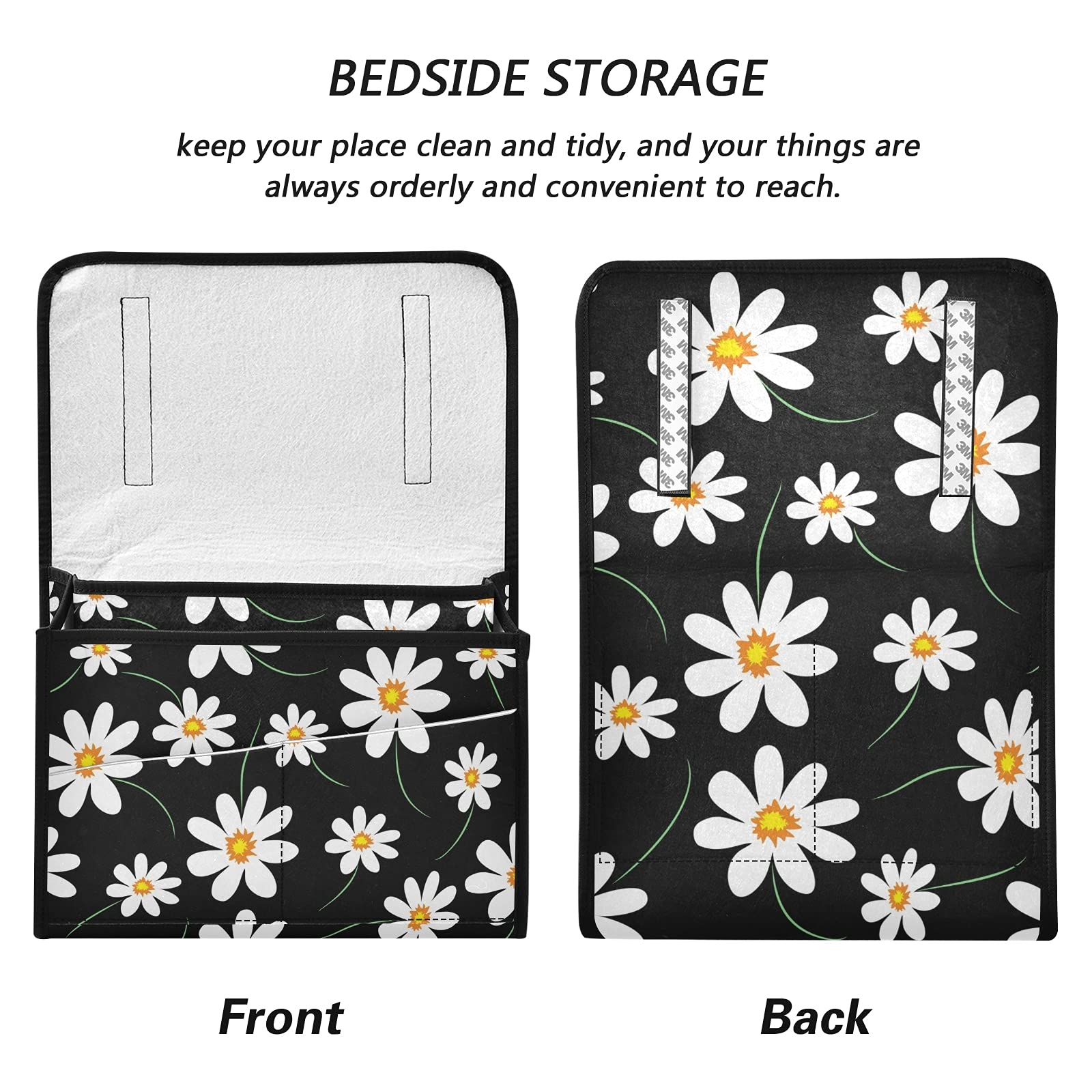 Daisy Flower Bedside Caddy Organizer - 5 Pocket Remote Control Holder for Recliner Couch & Sofa Armrest - Perfect for Magazines, Tablet, Phone, iPad Storage - Ideal for Living Room, Bedroom & Office Organization