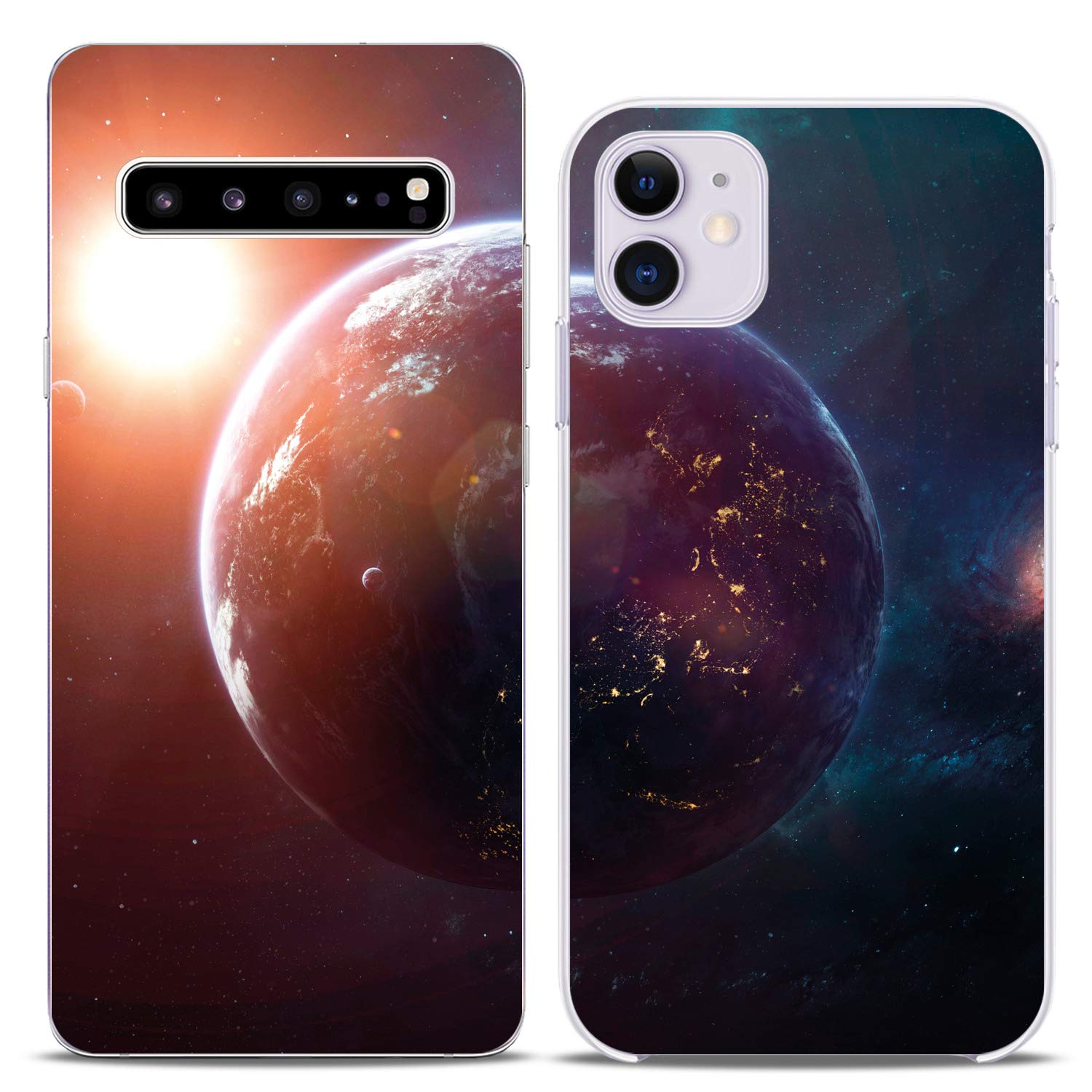 **Matching Couple Phone Cases for iPhone 16/15/14/13/12/11/Pro Max/Mini/Xs/X/6s/8 Plus/7+/Xr/10/SE/5 & Galaxy - Cute Space Planet Design - Best Gift for Boyfriend, Girlfriend, BFF, Couples - Durable Silicone Cover - Perfect for Anniversaries, Valentine's Day & Everyday Use**