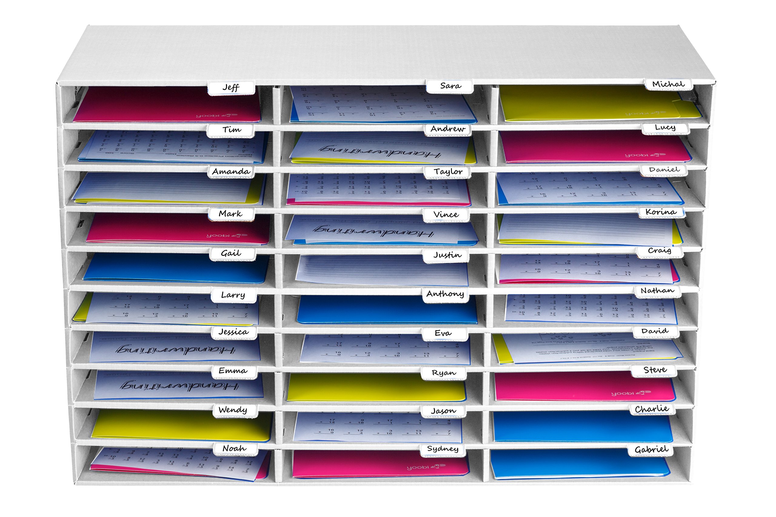 AdirOffice 30-Slot Cardboard Paper Organizer - White Classroom Mailbox, Literature & Office Sorter, Construction Paper Storage with Compartments | Perfect for Teachers, Students & Office Organization