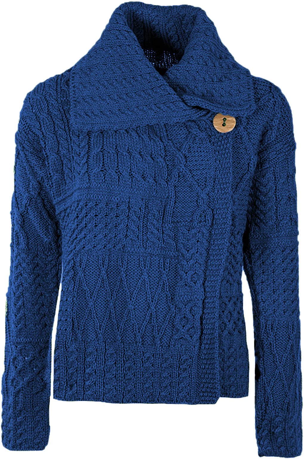 Women's Patchwork 1-Button Collar Merino Wool Irish Cardigan Sweater | Cozy Winter Knitwear for Office, Dating & Casual Outfits
