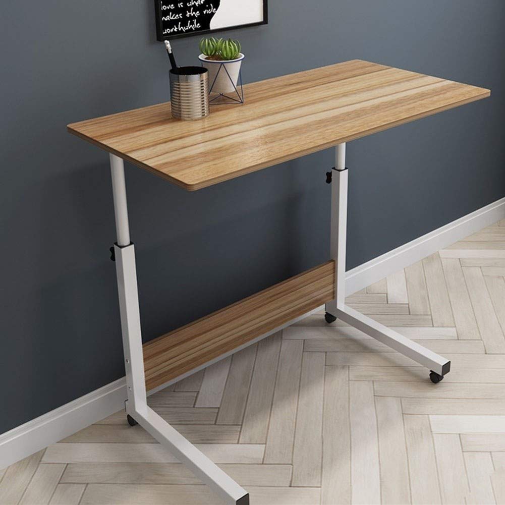 Adjustable Overbed Table with Wheels - Portable Rolling Desk for Laptop, Food Tray, Nursing, Reading & Breakfast - 80x40cm Bedside Table (D Color) - Perfect for Home, Hospital, Dorm & Office Use