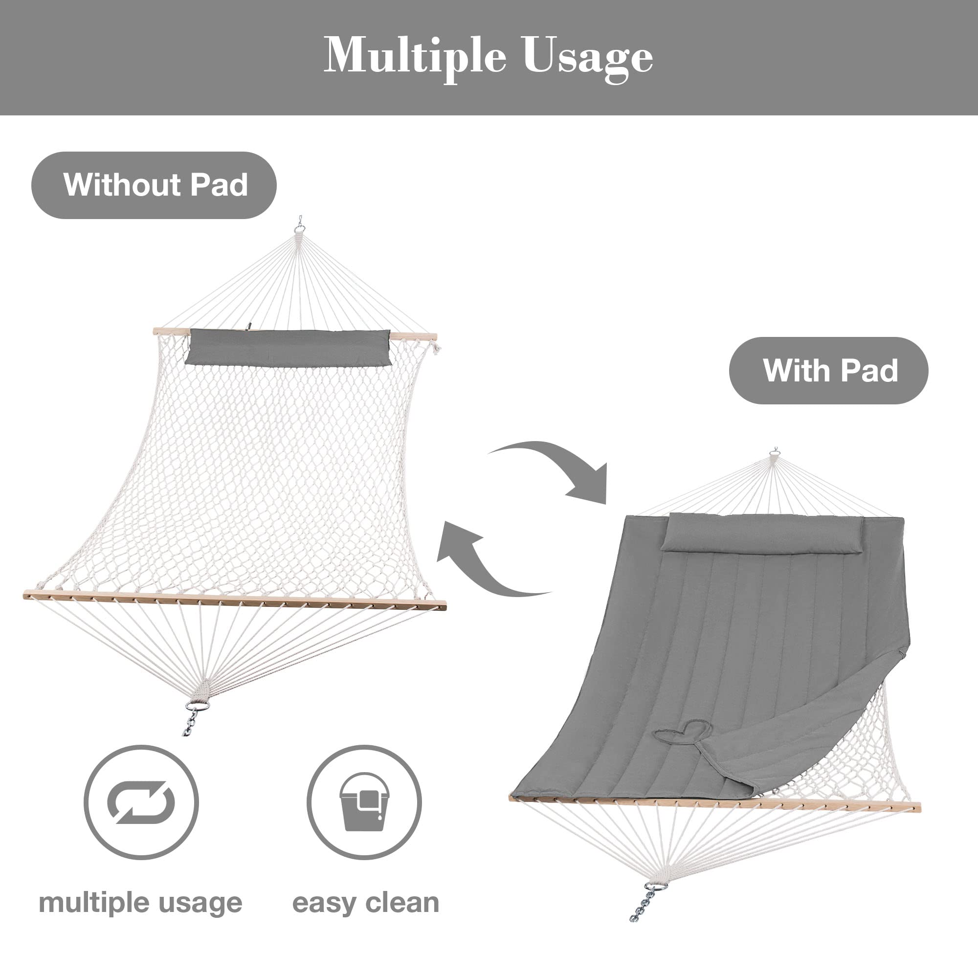 **SUNCREAT 15 FT Outdoor Hammock for Two - Light Gray Patio, Garden & Porch Swing Bed - Perfect for Relaxing, Camping & Backyard Lounging**