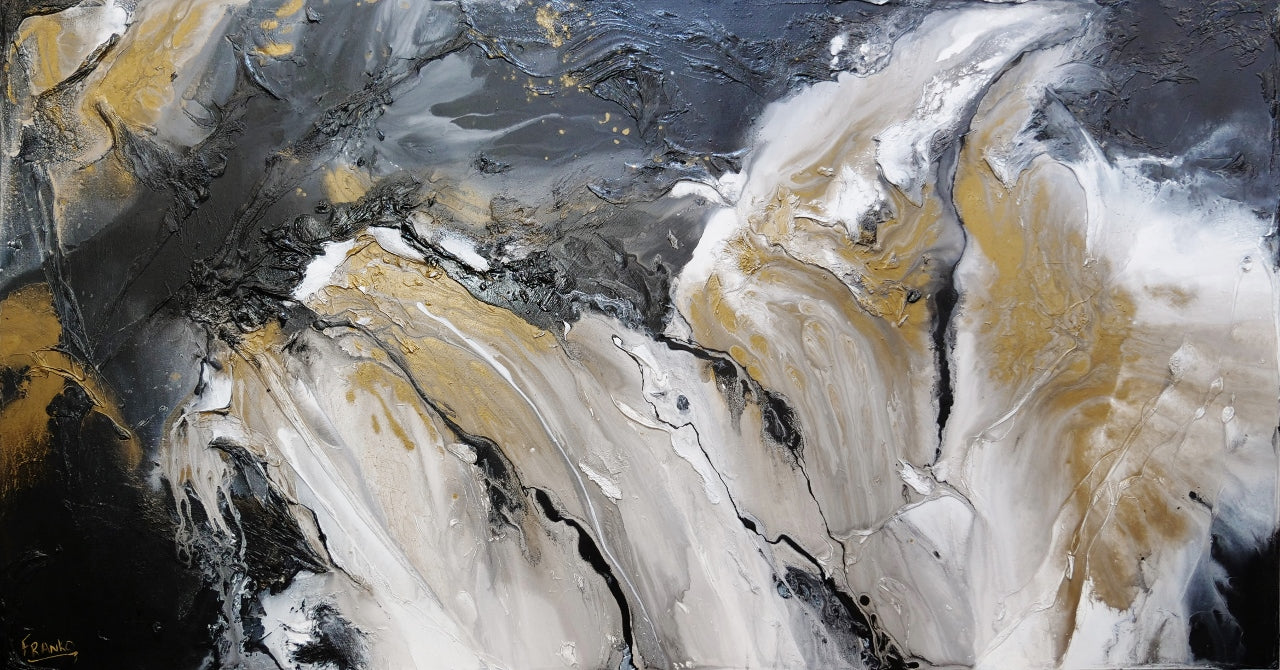 Black Gold Textured Abstract Canvas Painting 75