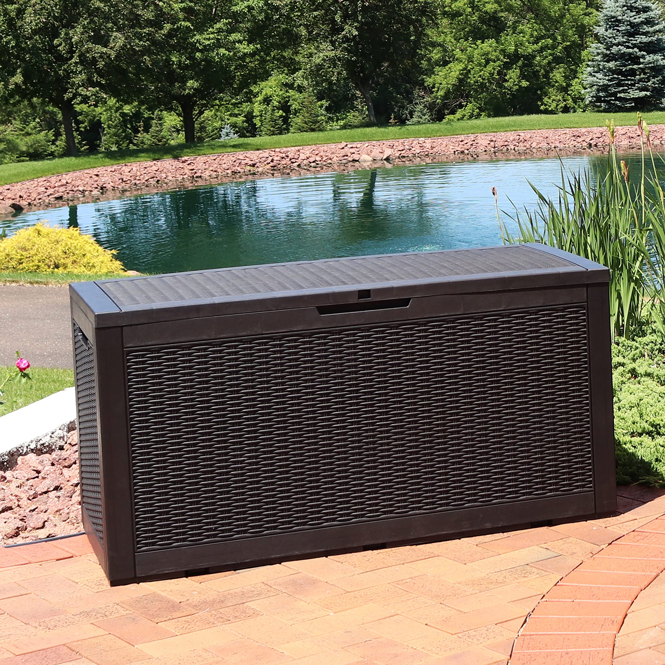 Sunnydaze 100-Gallon Outdoor Deck Storage Box - Lockable Weatherproof Package Delivery Bin - Faux Resin Phantom Gray - Perfect for Patio, Garden & Porch Organization