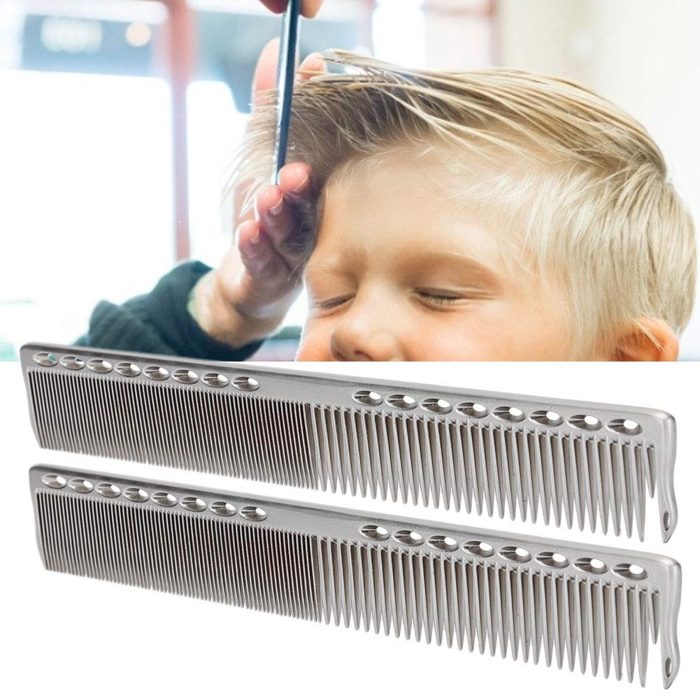 Professional Stainless Steel Haircut Comb Set - 2pcs Fine & Wide Tooth Styling Comb for All Hair Types - Salon & Barber Hairdressing Tool (Silver) - Perfect for Home, Salon, and Travel Use