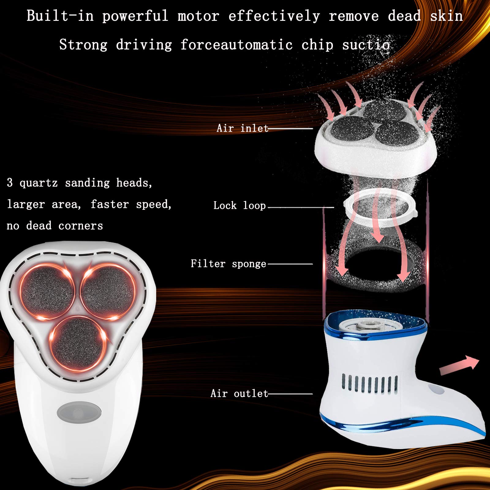 Electric Callus Remover for Feet - Rechargeable Pedicure Tool with Built-in Vacuum, Professional Foot File & Dead Skin Remover for Cracked Dry Heels - At Home Spa & Pedicure Care (Blue)