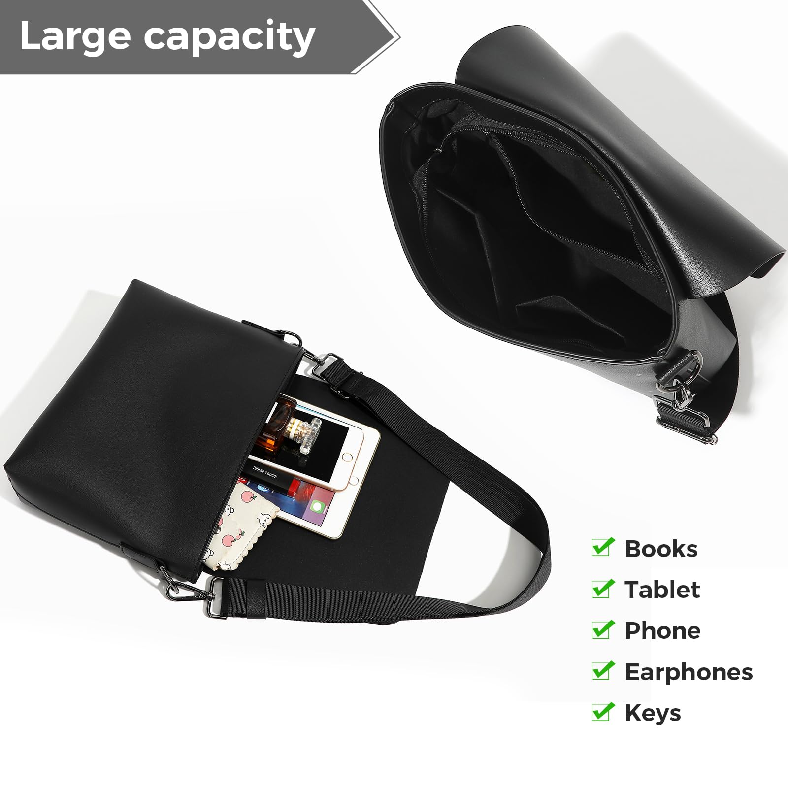 Premium Genuine Leather Flap Messenger Bag for Men - Small Black Crossbody Shoulder Bag - Ideal for Work, Travel & Everyday Use