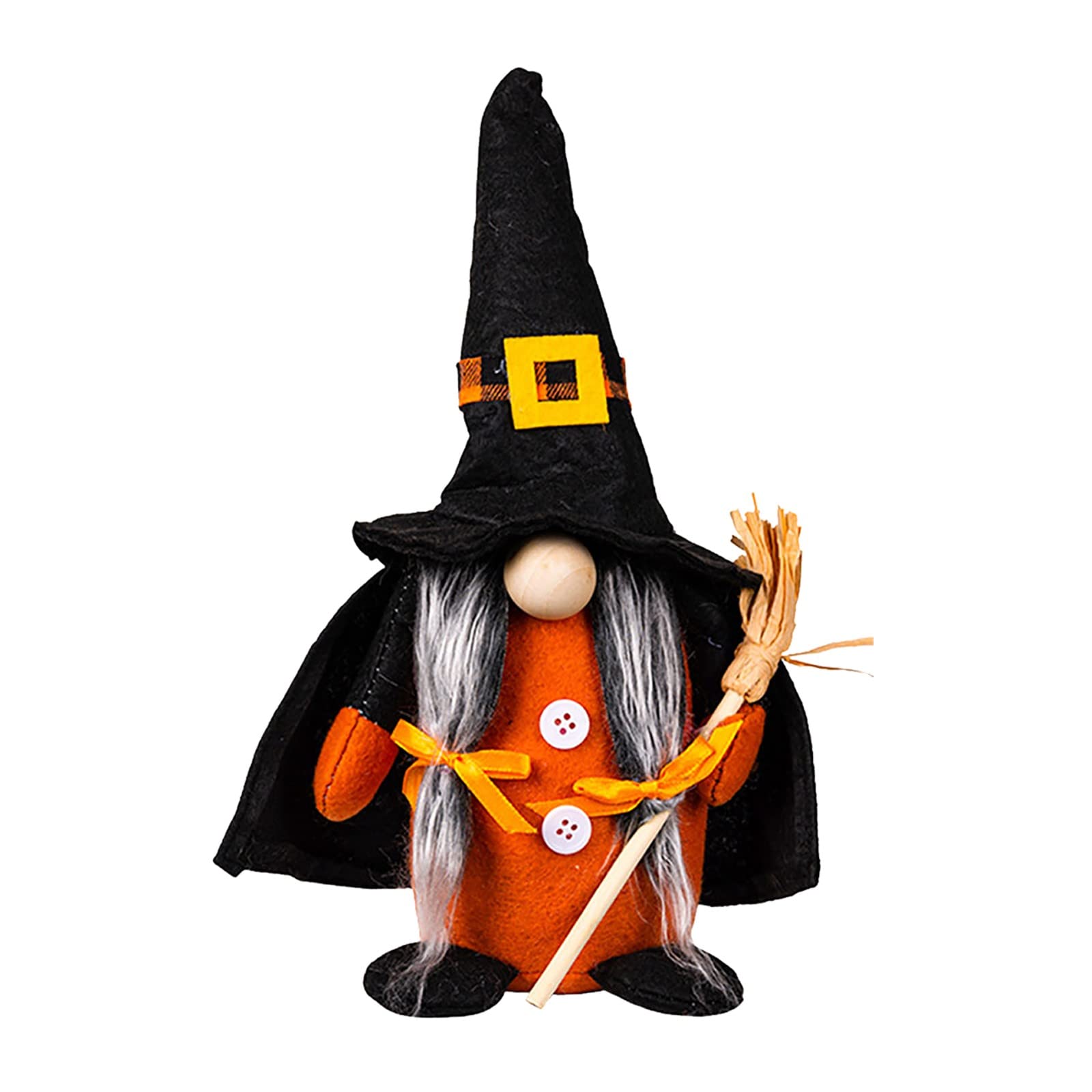Handmade Halloween Gnome Decorations - Faceless Witch Doll with Pumpkin, Broom & Hat - Cute Gnome Ornaments for Home, Small Tree & Easter Decor - Perfect for Halloween Party, Indoor & Outdoor Decor