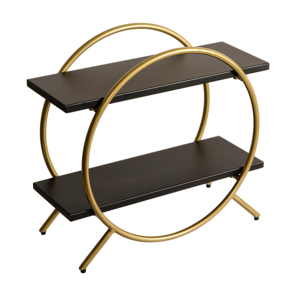 Premium 2-Tier Circular Countertop Organizer Rack - Multishelf Storage Stand for Kitchen, Bathroom & Vanity | Spice Rack, Cosmetic Organizer & Bathroom Storage | Space-Saving Solution for Small Spaces (Black & Gold) | Perfect for Countertop Organization in Apartments, Dorms & Tiny Homes