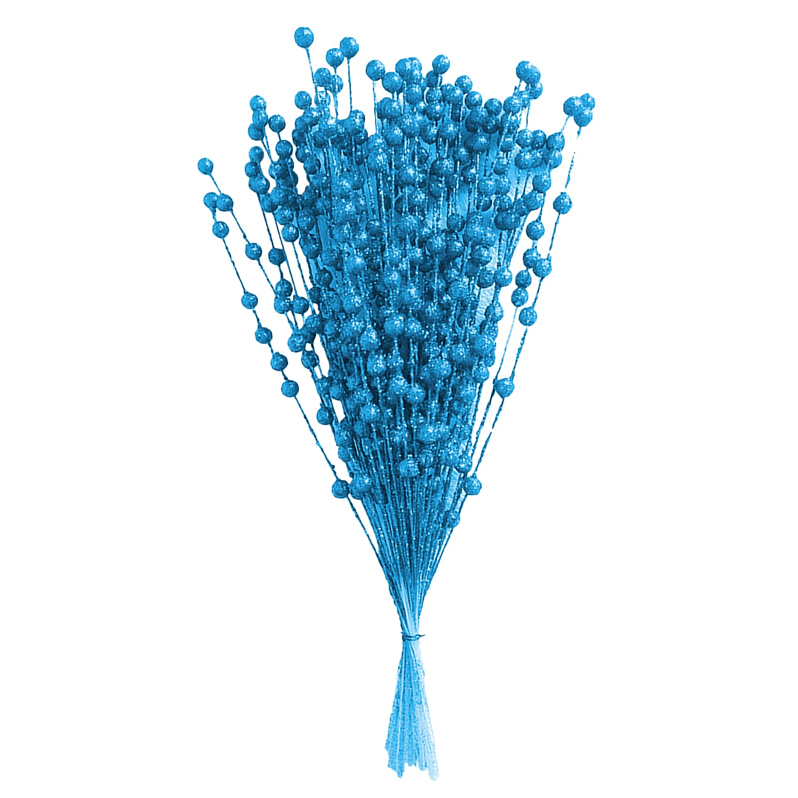 100Pcs Blue Glitter Artificial Christmas Stems - Fake Berry Picks for DIY Crafts, Holiday Decor, Christmas Tree, Wreath, Centerpiece, Wedding & Home Decoration - Festive Glitter Sticks for Xmas Party Decorating