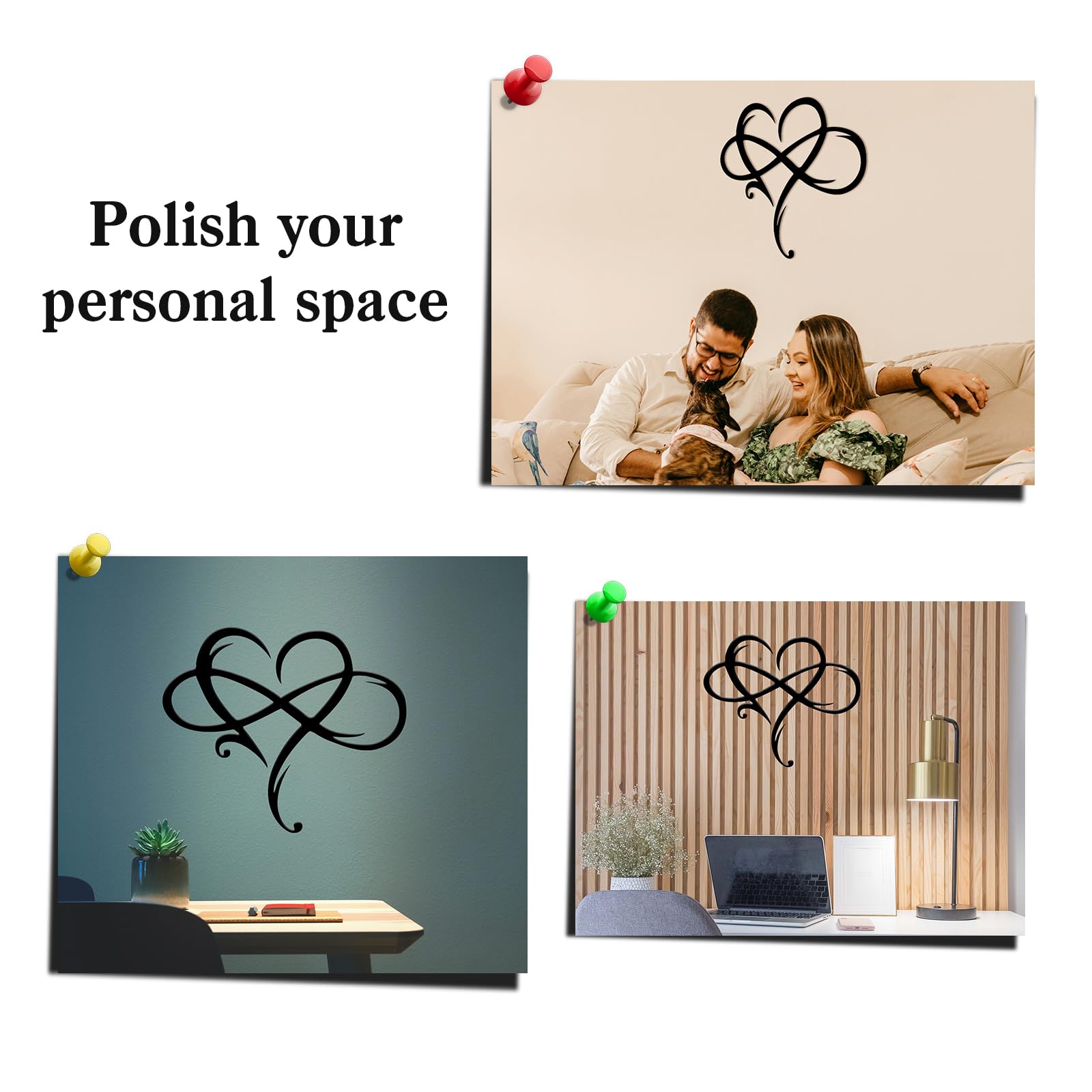 Infinity Heart Metal Wall Art - Geometric Steel Love Sign Plaque for Home, Bedroom & Wedding Decor - 11.4x13.7 Inch Black Wall Hanging Decor - Perfect for Romantic Gifts, Anniversary & Couples' Room Decoration