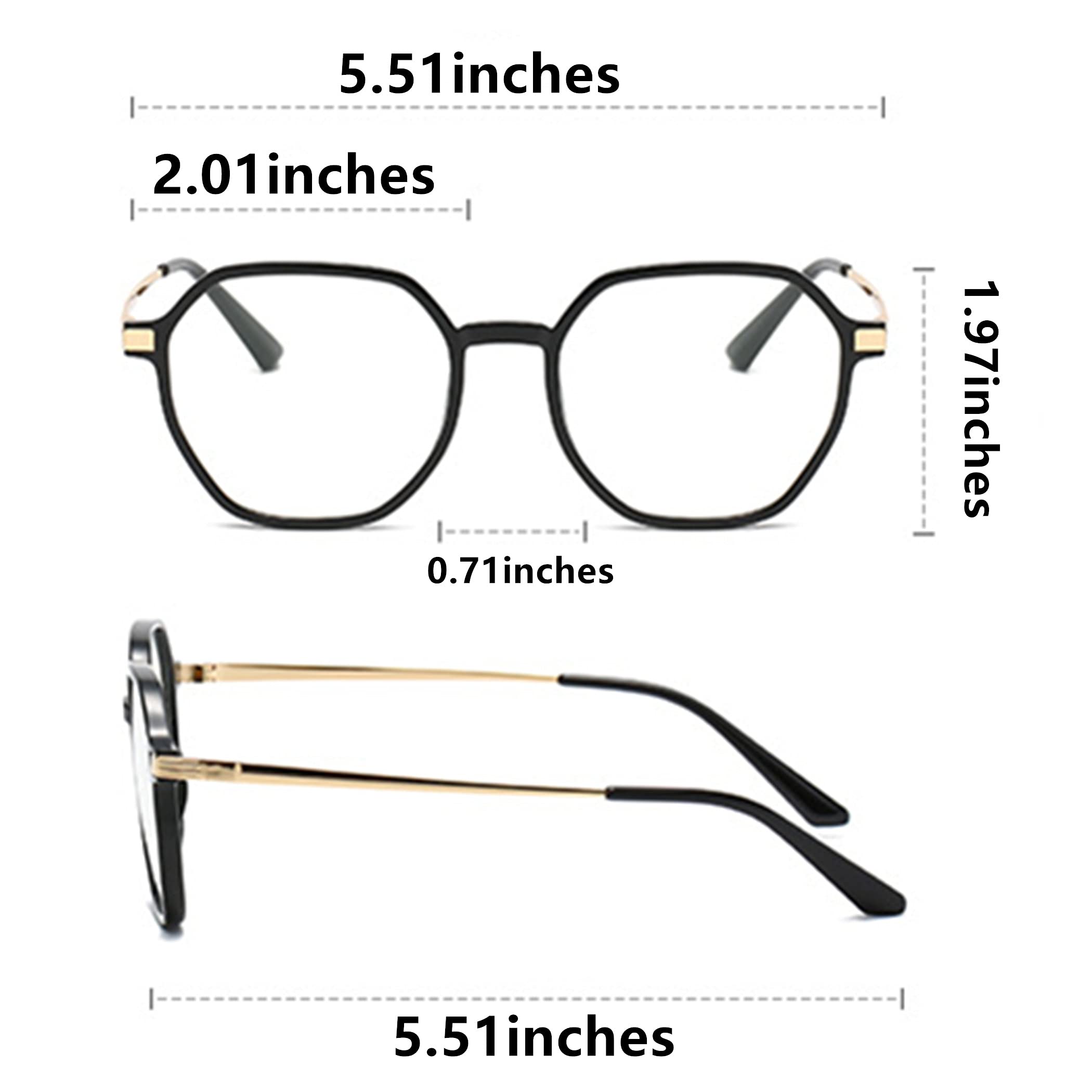 Bullabulling 3 Pack Retro Polygon Reading Glasses for Women - Blue Light Blocking Oversized Eyeglass Frames with Large Lenses - Perfect for Reading, Computer Work & Nighttime Screen Use