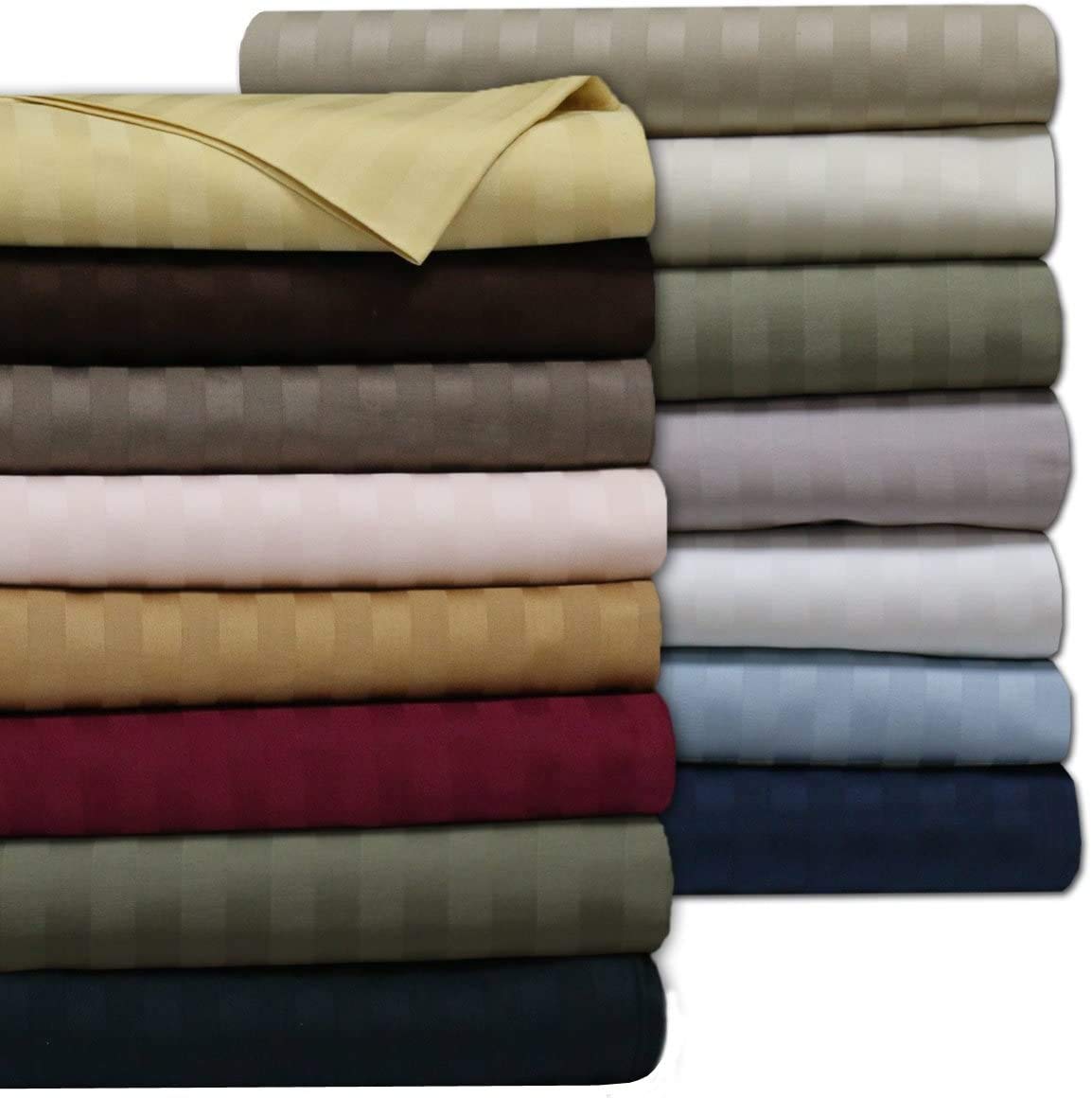 Royal Tradition Damask Striped 600-Thread-Count 100% Cotton King 4-Piece Bed Sheet Set - Ultra Soft Luxury Bedding for Master Bedroom, Guest Room & Hotel Use - White