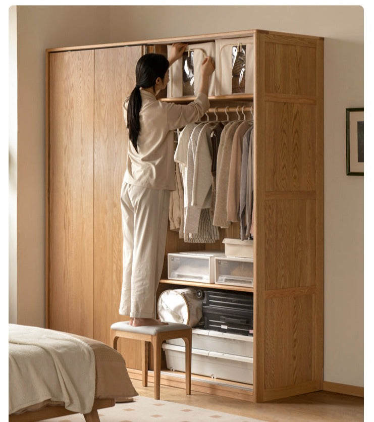 Solid Oak Wood Sliding Door Wardrobe Closet - Modern Storage Solution for Bedroom, Living Room & Office Organization