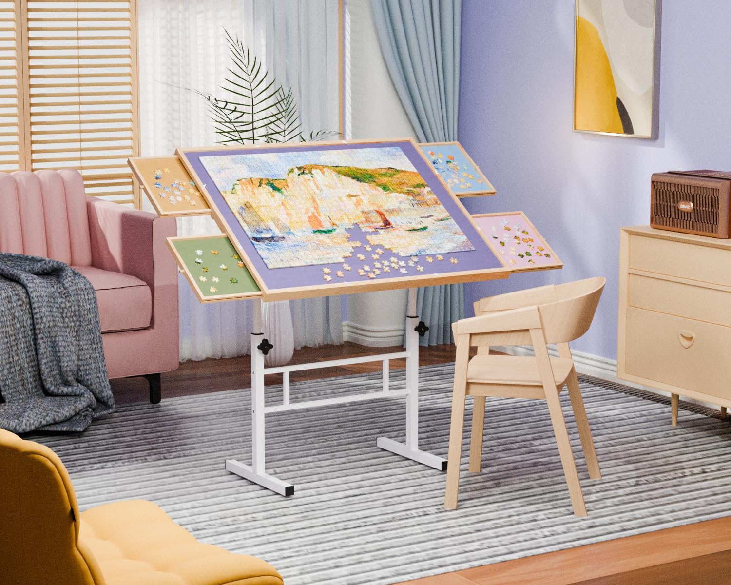 Portable Puzzle Table with Drawers - Adjustable Height Jigsaw Puzzle Board for Adults - 3-Tilting Angles, 1000-1500 Piece Capacity - Perfect for Family Game Night, Birthday Gifts for Women & Mom