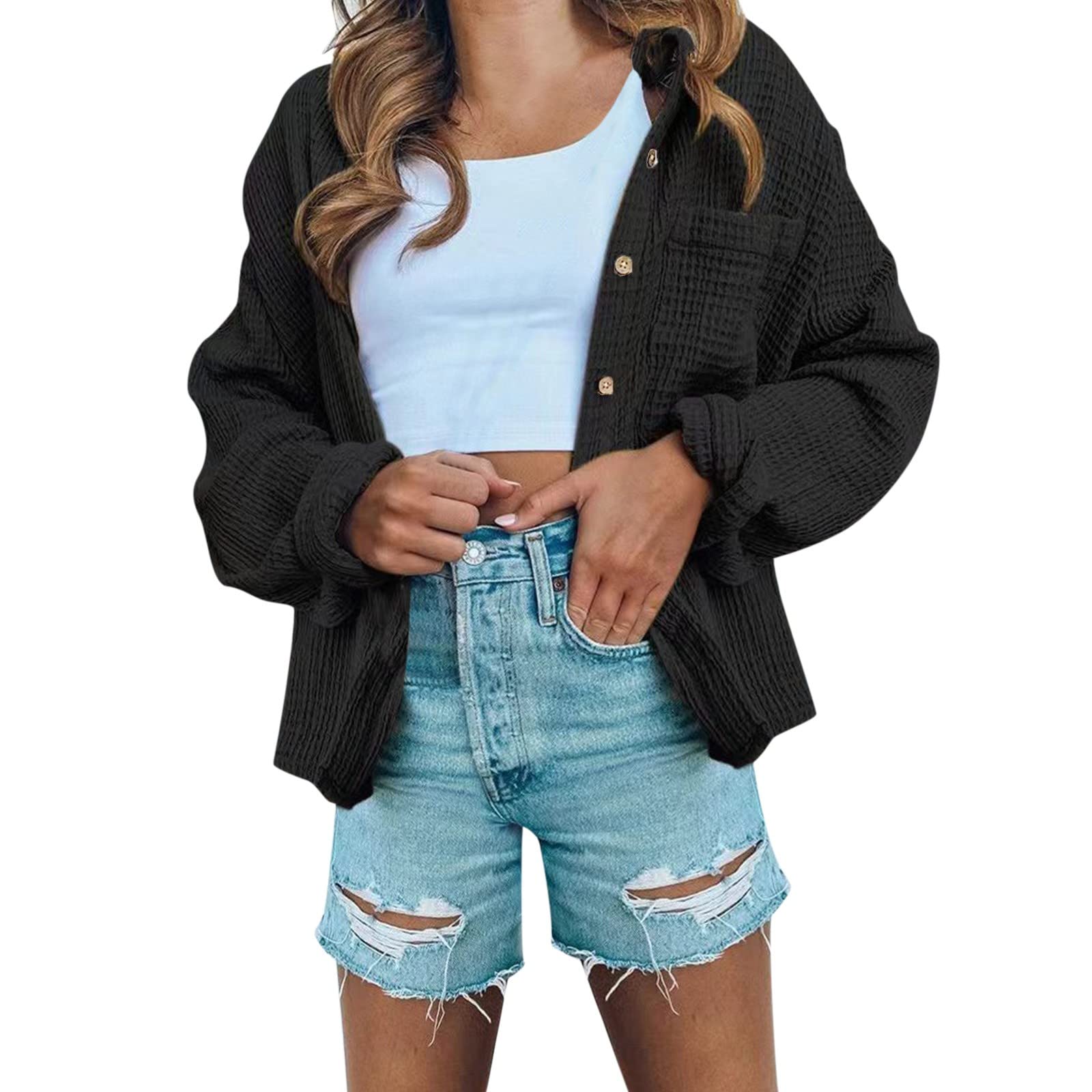 Women's Casual Plaid Print Long Sleeve Button Up Shirt Jacket with Strap Pocket - Stylish Lounge Top for Everyday Wear, Work, and Outdoor Activities