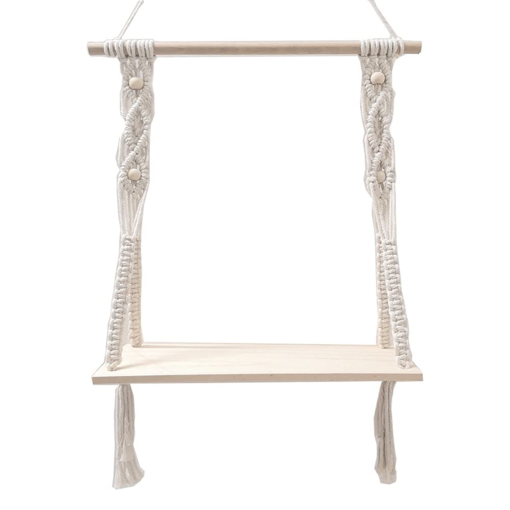 Handmade Woven Macrame Wall Hanging Shelf - Boho Floating Wood Shelf with Tassels, Rope Storage Rack for Home Decor - Perfect for Living Room, Bedroom, Coffee Shop & Office Organization