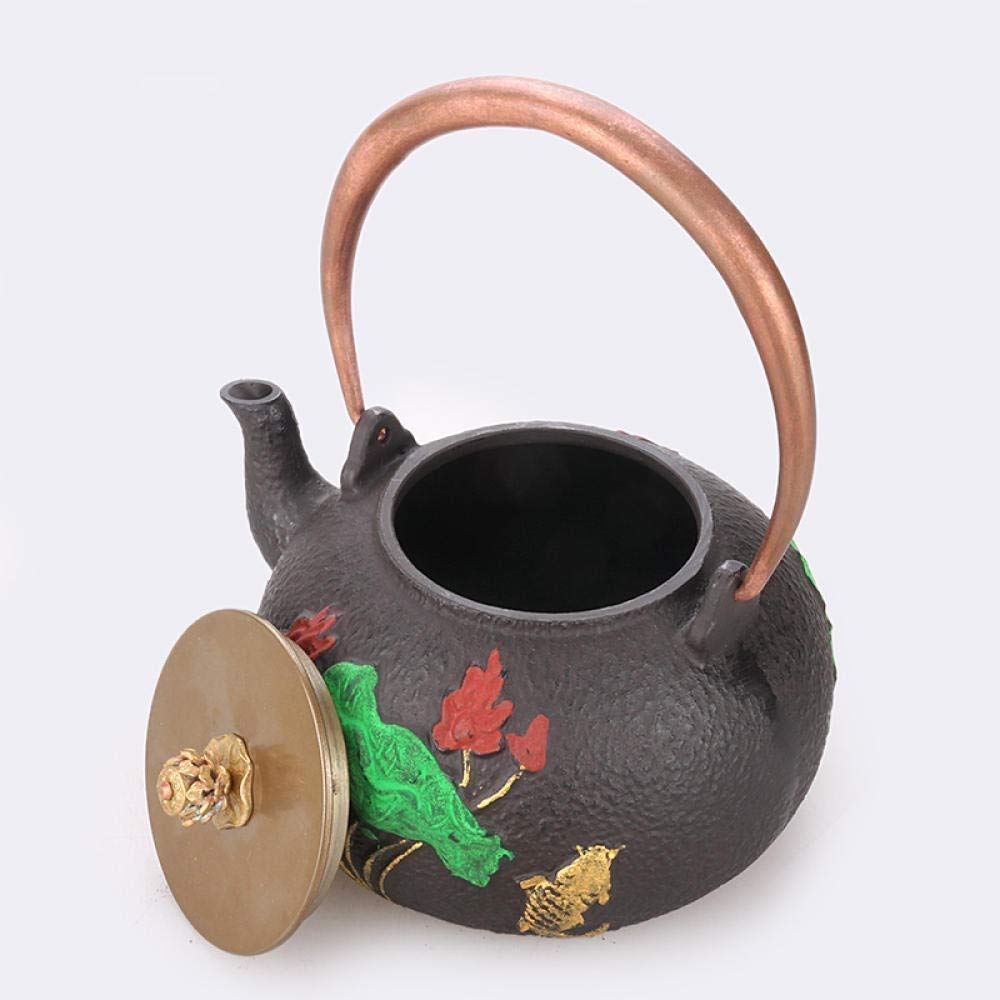 Handmade Japanese Cast Iron Tea Set with Uncoated Kettle, Hollow Copper Cover & Lotus Design - Perfect for Traditional Tea Ceremonies, Home Brewing, and Gift Giving
