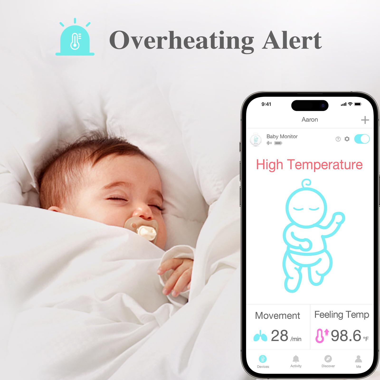Sense-U Smart Baby Monitor - Track Abdominal Movement, Body Temperature & Rollover with Real-Time Alerts for Newborns & Infants | Perfect for Nursery, Daycare & Travel Safety