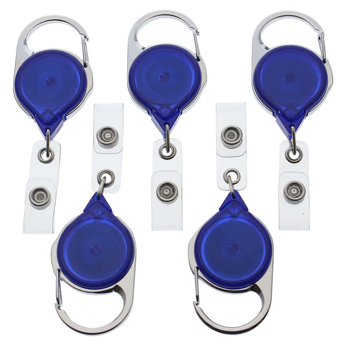 100 Pack Retractable Badge Reel with Carabiner Clip - Long Reach No Twist ID Holder for Office, Hospital & Security (Translucent Blue) - Perfect for Nurses, Teachers & Event Staff to Display ID Cards & Access Badges