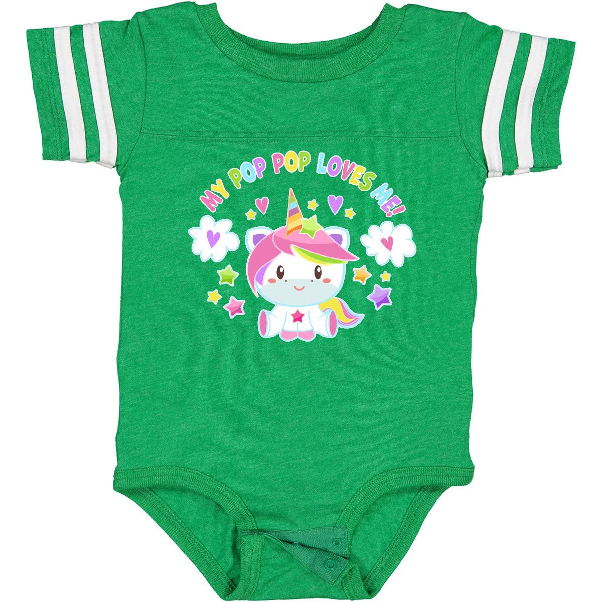 Inktastic My Pop Pop Loves Me - Cute Rainbow Unicorn Baby Bodysuit for Newborns & Infants | Soft Cotton Onesie for Grandparents Day, Birthday Gifts & Family Photos