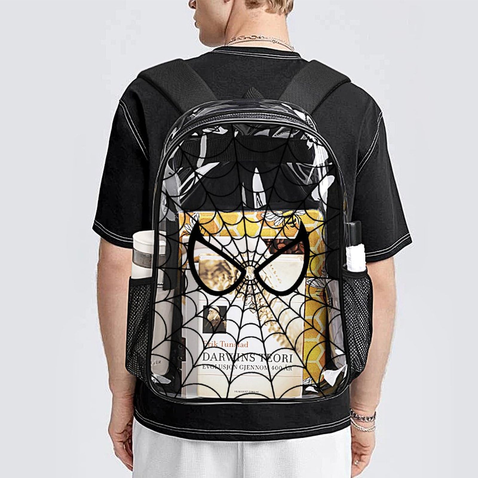 17IN Clear Backpack - See Through PVC Transparent Heavy Duty Waterproof Daypack with Reinforced Straps (Black) | Perfect for School, Travel, Concerts & Stadium Security