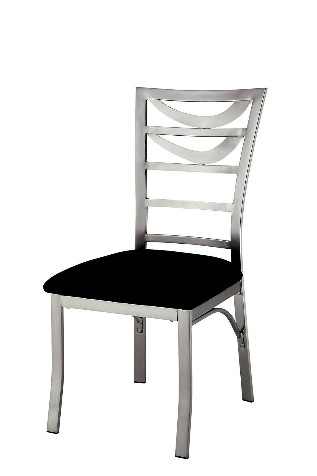 Modern Silver Metal 2-Piece Dining Chair Set with Black Microfiber Seat - Ladder Back Design with Satin Powder Coating - Perfect for Kitchen, Dining Room, and Breakfast Nook