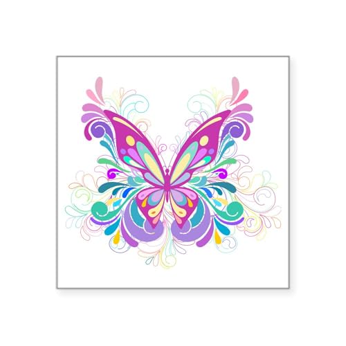 White - Decorative Butterfly Square Sticker 3 X 3