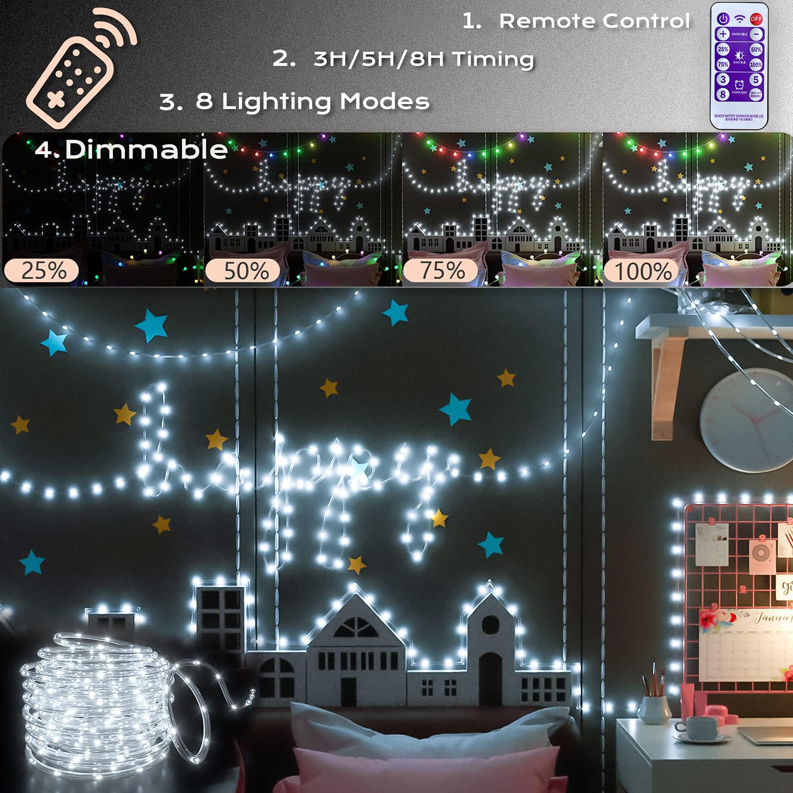 200 LED Solar Rope Lights Outdoor Waterproof - 72ft Solar String Lights with Remote Control | Cool White Solar Tube Fairy Lights for Garden, Pool, Fence, Path, Wedding & Party Decorations | Perfect for Backyard, Patio, Landscape Lighting