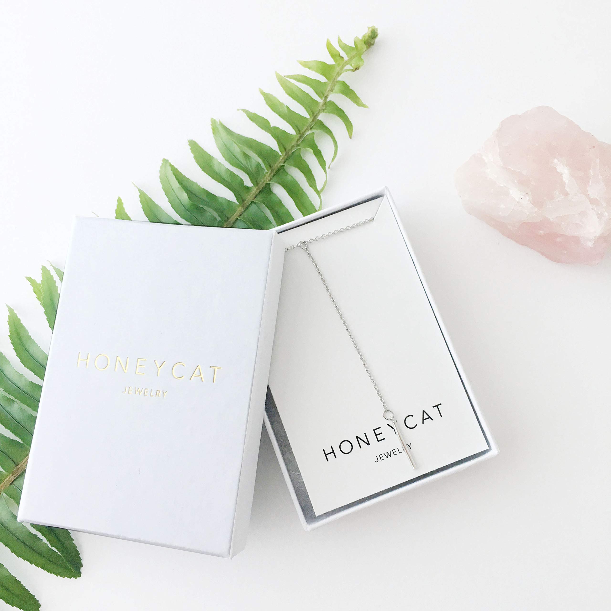 Honeycat Lariat Bar Necklace - 14K Gold, Rose Gold & Sterling Silver Options | Dainty Minimalist Jewelry for Women | Perfect for Date Night, Office Wear & Special Occasions