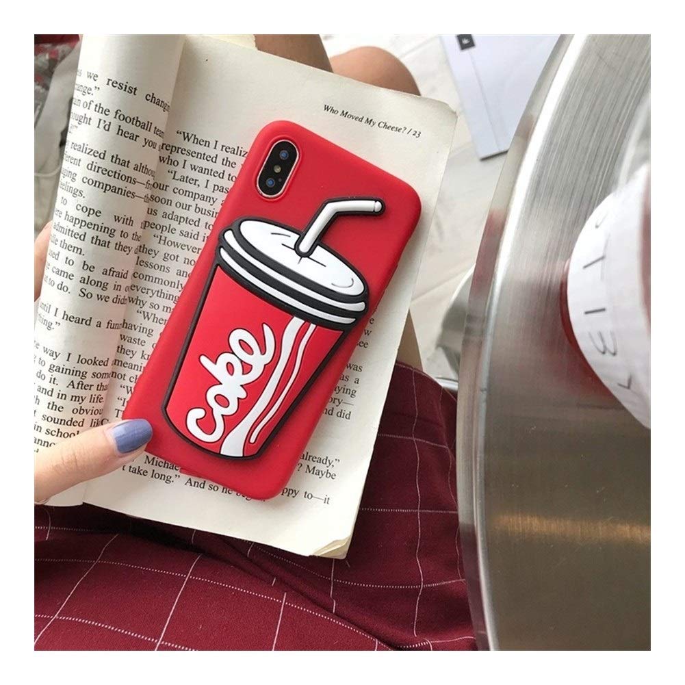 Cute 3D Cartoon Coffee Milk Tea Pink Silicone Phone Case for iPhone 11 X XR XS MAX 6S 7 8 Plus & Samsung S8 S9 S10 Note 8 - Soft Protective Cover for Daily Use, Work, School & Travel (Red)