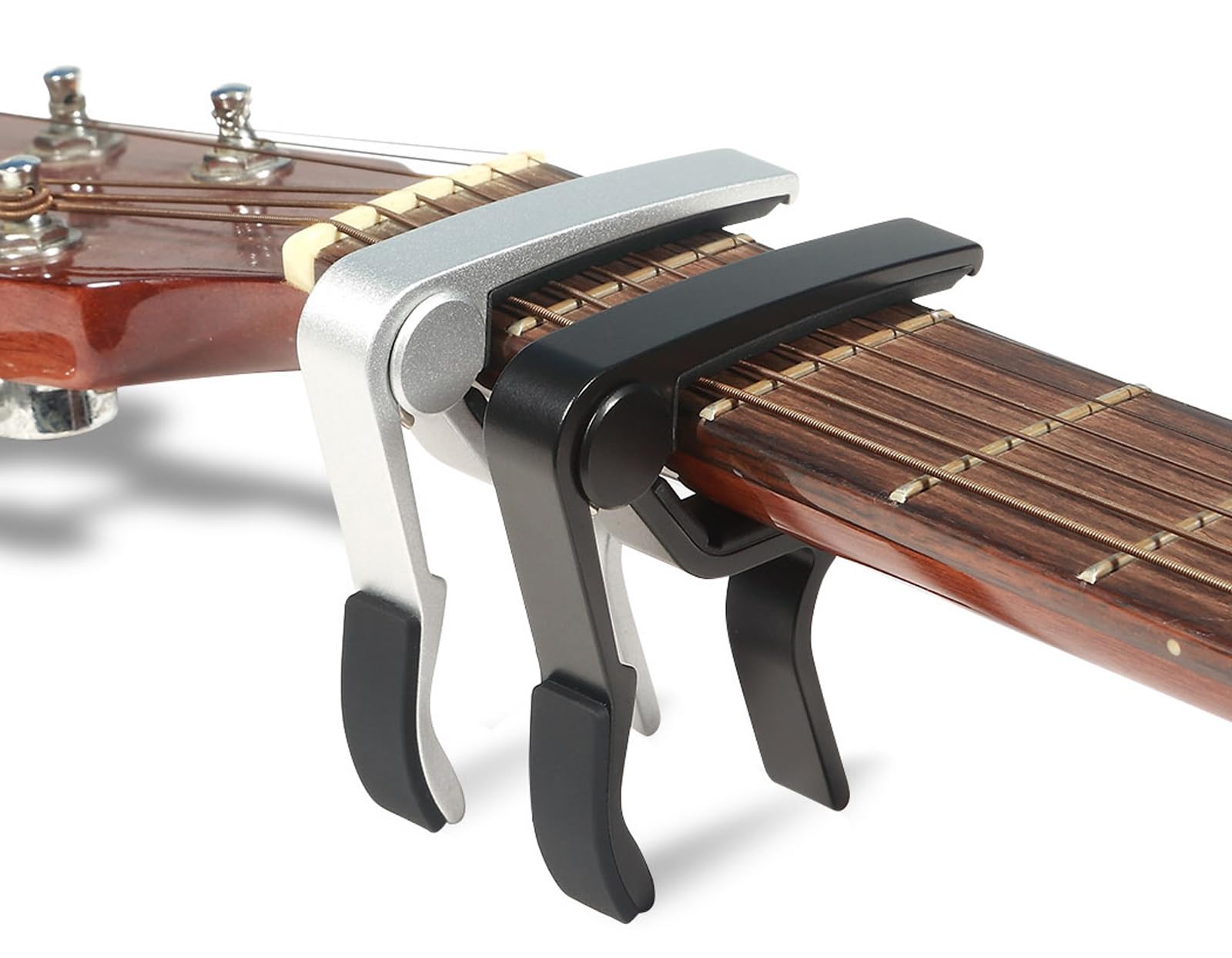 WINGO 6 String Guitar Capo - Single Handed Clamp for Acoustic & Electric Guitars (2 Pack - Black & Silver) | Perfect for Live Performances, Studio Recording & Practice Sessions